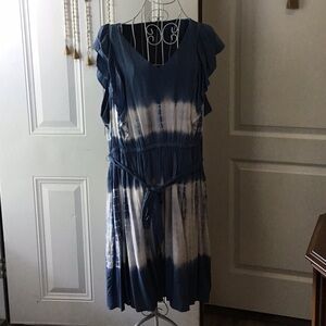 Lane Bryant Blue and White Flutter Sleeve Midi Sundress